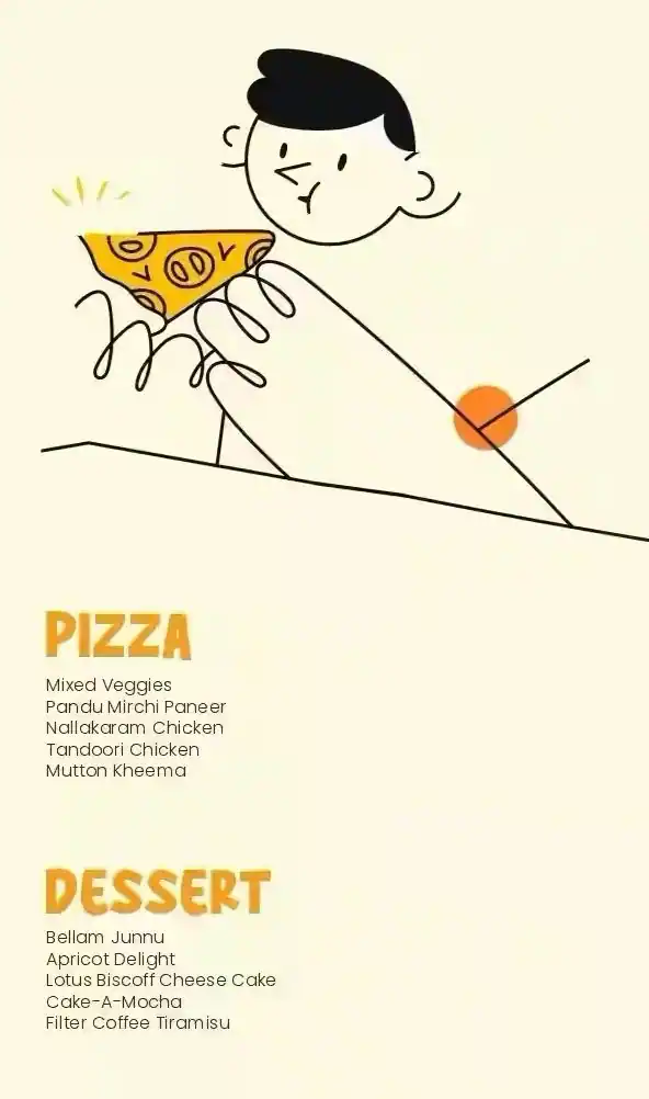 Page of The Happy Yard menu card: Pizza and Dessert.