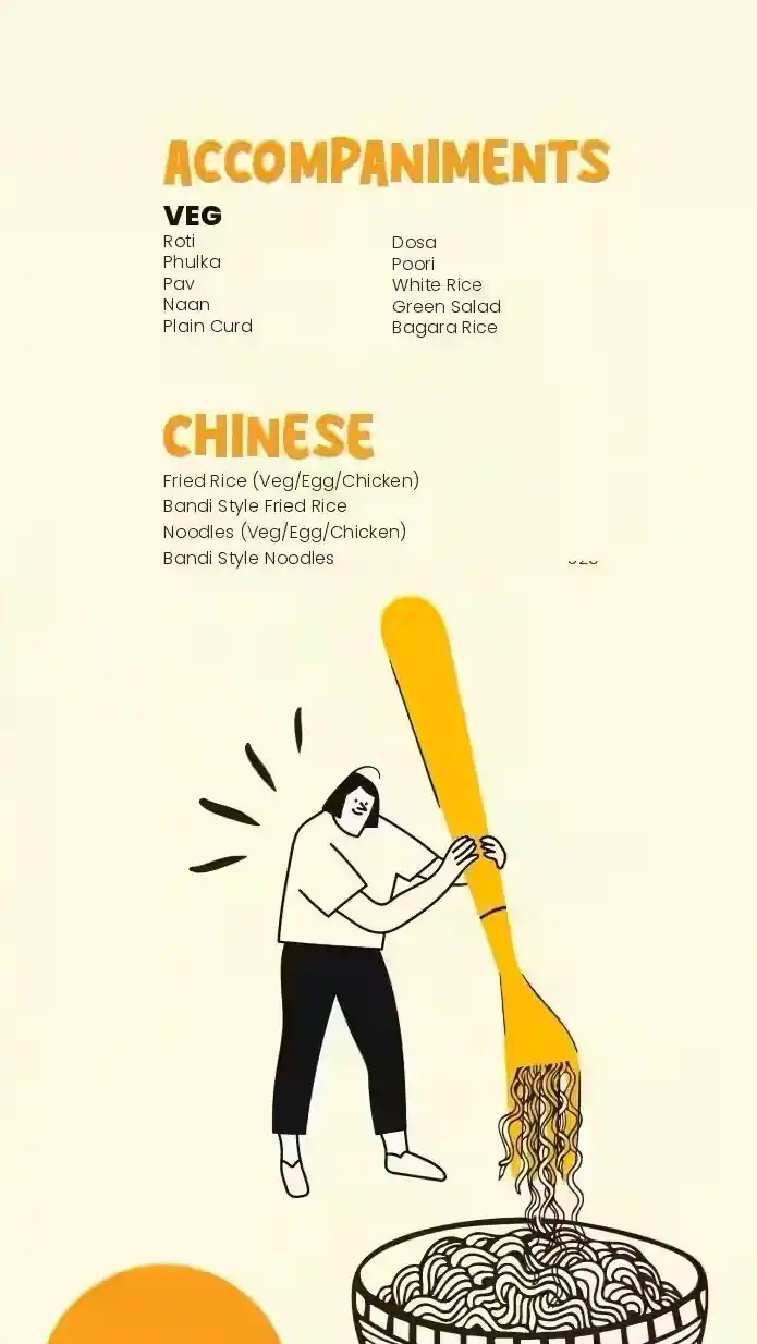 Page of The Happy Yard menu card: Accompaniments and Chinese.